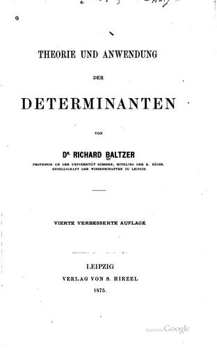 Cover for Theorie und anwendung der determinanten