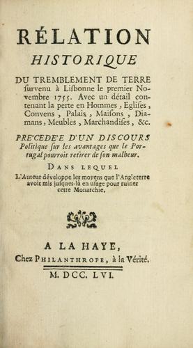 Cover for Rélation historique du tremblement de terre survenu à Lisbonne le premier novembre 1755