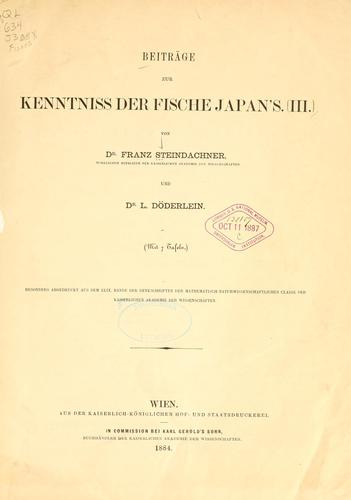Cover for Beiträge zur Kenntniss der Fische Japans. (III.)