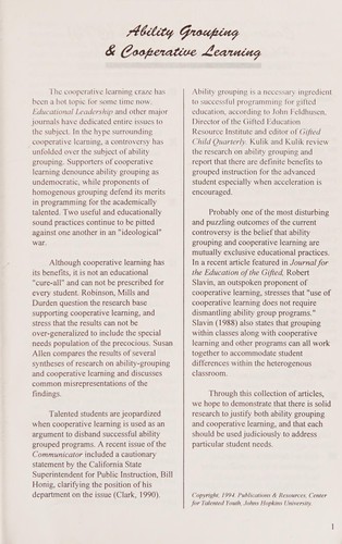 Cover for Ability Grouping and Cooperative Learning