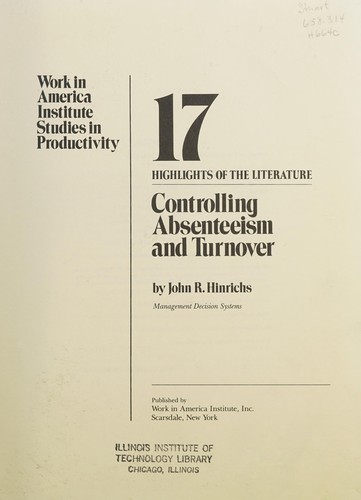 Cover for Controlling absenteeism and turnover