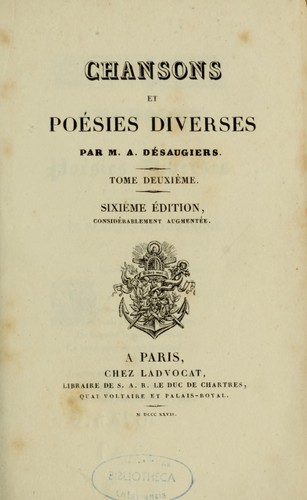 Cover for Chansons et poésies diverses