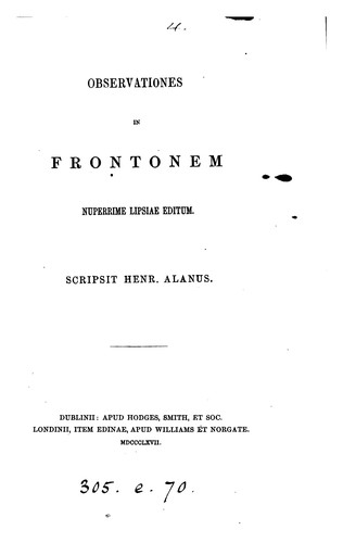 Cover for Observationes ini Frontonem