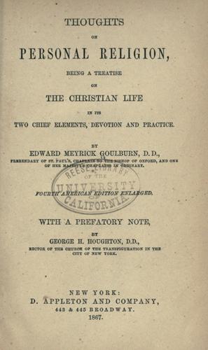 Cover for Thoughts on personal religion