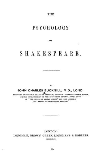 Cover for The psychology of Shakespeare.