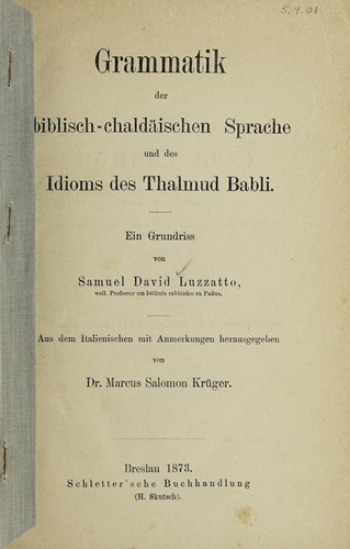 Cover for Grammatik der biblisch-chaldäischen sprache und des idioms des Thalmud Babli