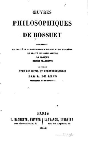 Cover for Oeuvres philosophiques de Bossuet, comprenant Le traité de la connaissance ...
