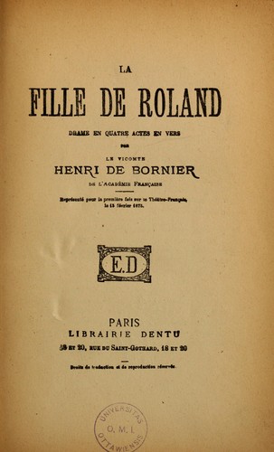 Cover for La fille de Roland, drame en quatre actes en vers ...