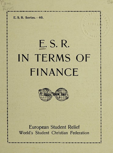 Cover for E.S.R. in terms of finance