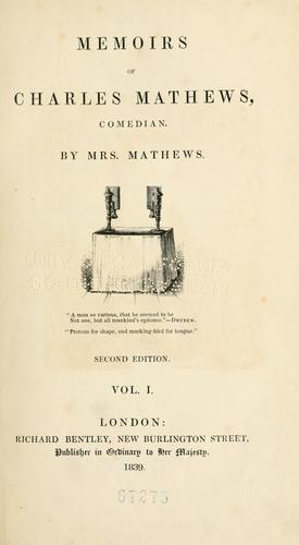 Cover for Memoirs of Charles Mathews, comedian