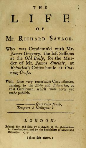 Cover for life of Mr. Richard Savage