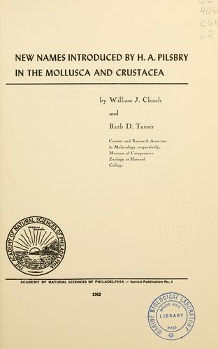 Cover for New names introduced by H. A. Pilsbry in the Mollusca and Crustacea