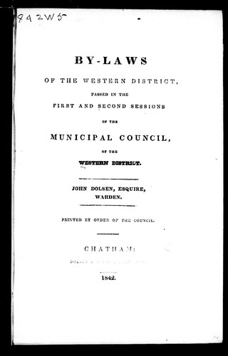 Cover for By-laws of the Western District
