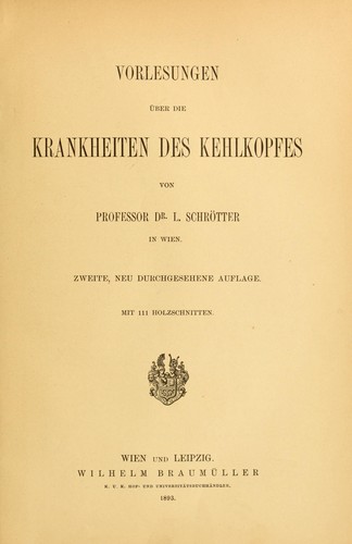 Cover for Vorlesungen über die Krankheiten des Kehlkopfes