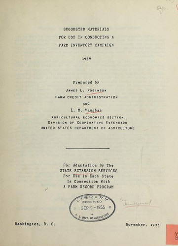 Cover for Suggested materials for use in conducting a farm inventory campaign, 1936 ... For adaptation by the state extension services for use in each state in connection with a farm record program