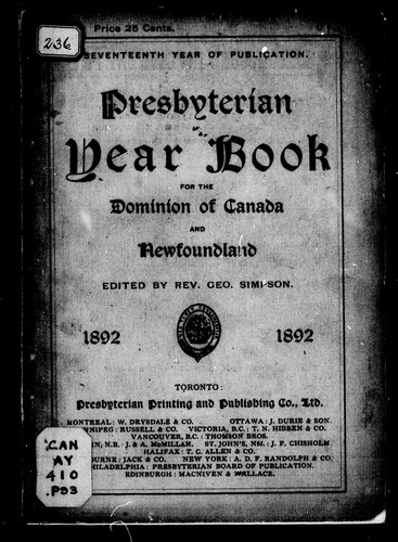 Cover for Presbyterian year book for the Dominion of Canada and Newfoundland