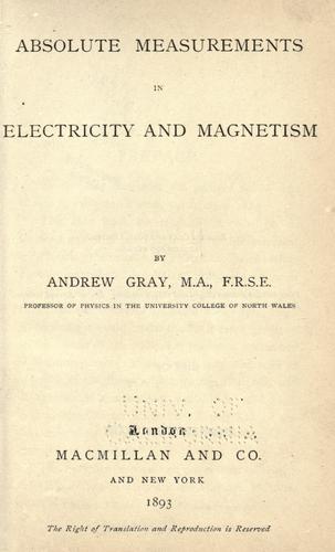 Cover for Absolute measurements in electricity and magnetism