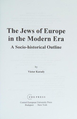 Cover for The Jews of Europe in the modern era