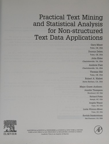 Cover for Practical text mining and statistical analysis for non-structured text data applications