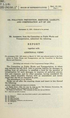Cover for Oil Pollution Prevention, Response, Liability, and Compensation Act of 1989