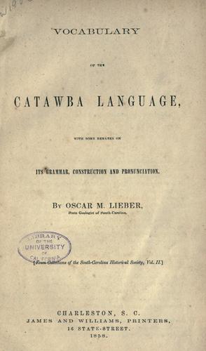 Cover for Vocabulary of the Catawba language