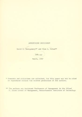 Cover for Advertising decisions