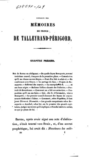 Cover for Extraits des mémoires du prince de Talleyrand-Périgord, ancien évq̂ue d'Autun