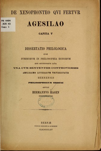 Cover for De Xenophonteo qvi fertvr Agesilao, capita V ...
