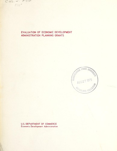 Cover for Evaluation of Economic Development Administration planning grants