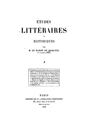 Cover for Études littéraires et historiques