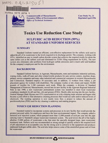 Cover for Sulfuric acid reduction (99%) at Standard Uniform Services
