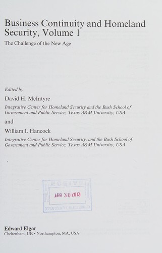 Cover for Business continuity and homeland security
