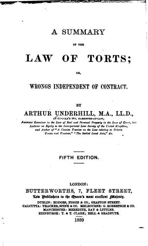 Cover for A Summary of the Law of Torts, Or, Wrongs Independent of Contract