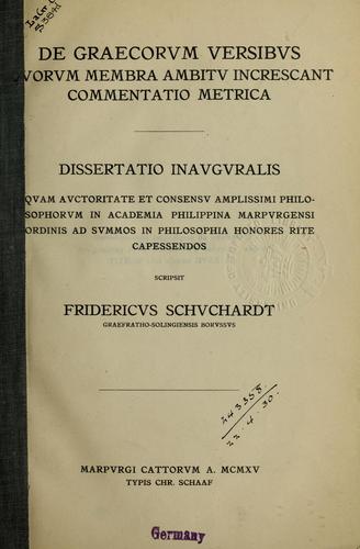 Cover for De graecorum versibus quorum membra ambitu increscant