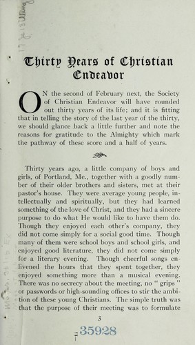Cover for Thirty years of Christian endeavor briefly told