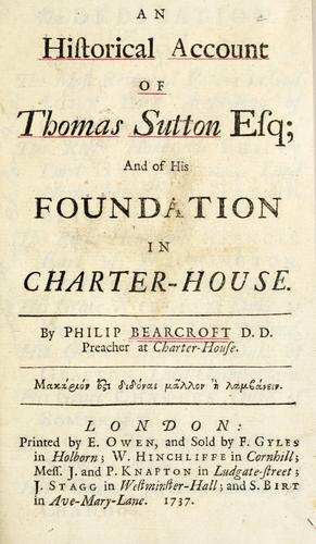 Cover for An historical account of Thomas Sutton, esq.
