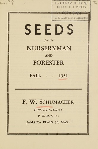 Cover for Seeds for the nurseryman and forester, fall 1951