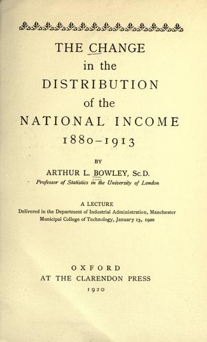Cover for The change in the distribution of the national income, 1880-1913