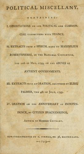 Cover for Political miscellany.