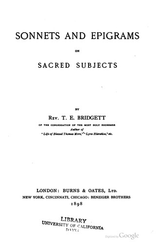 Cover for Sonnets And Epigrams On Sacred Subjects