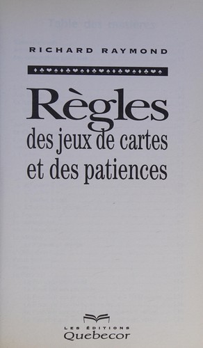 Cover for Rg̈les des jeux de cartes et des patiences. 2