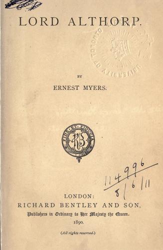 Cover for Lord Althorp.