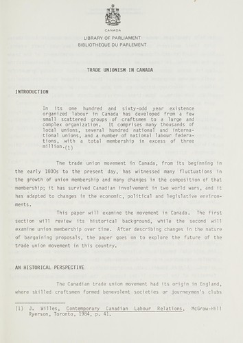 Cover for Trade unionism in Canada