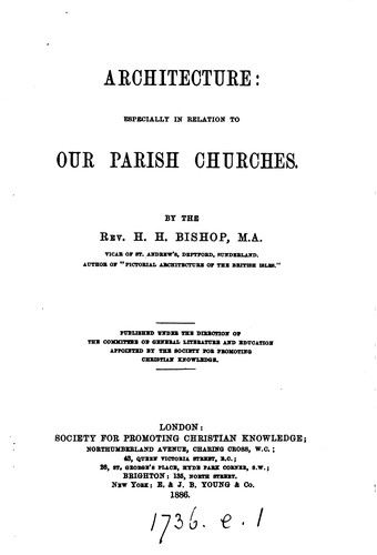 Cover for Architecture: Especially in Relation to Our Parish Churches