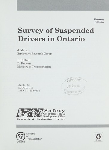 Cover for Survey of suspended drivers in Ontario