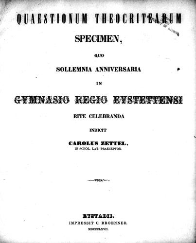 Cover for Quaestionum Theocritearum specimen