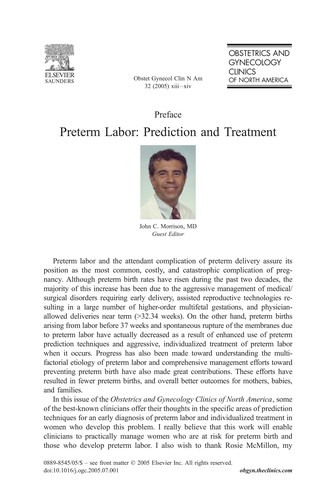 Cover for Preterm Labor: Prediction and Treatment, An Issue of Obstetrics and Gynecology Clinics