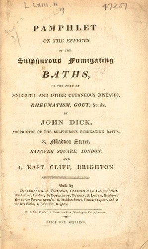 Cover for Pamphlet on the effects of the sulphurous fumigating baths in the cure of scorbutic and other cutaneous diseases, rheumatism, gout, etc