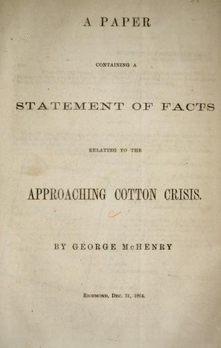 Cover for A paper containing a statement of facts relating to the approaching cotton crisis