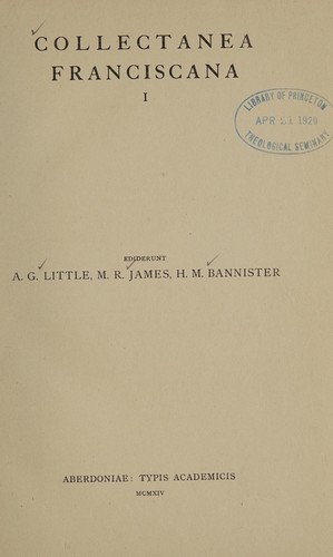Cover for Collectanea Franciscana I